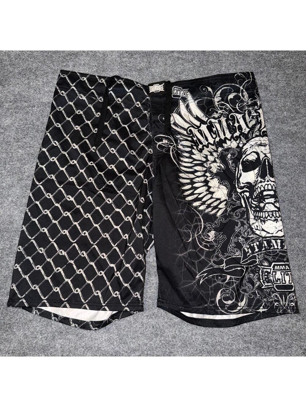 MMA Elite Skull Grunge Surf Board Shorts Mens 2XL VTG Y2K 90s Rare